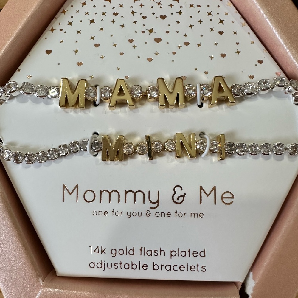 MAMA & MINI Adjustable 14K gold flashed CZ Tennis Bracelet Set
